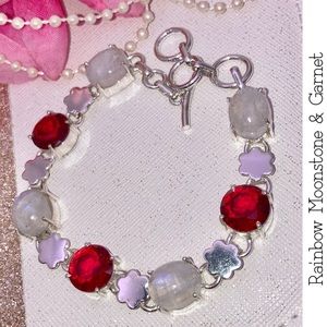 Rainbow Moonstone & Garnet Gemstone Handmade Bracelet